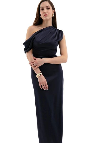 Moda Amore Rochie de seara pentru dama - Tesatura din satin Guler cu detaliu cu fanta Lungime Midi 1085