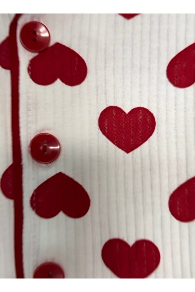 KUMRUNUN DÜNYASI Heart Printed Short Sleeve Buttoned Pajama Set Girl