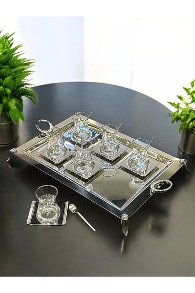 ÖzSa Home 19-Piece with Feet 18/10 Stainless Steel Tea Set Tray Set Tea and Coffee Set Catering Tray