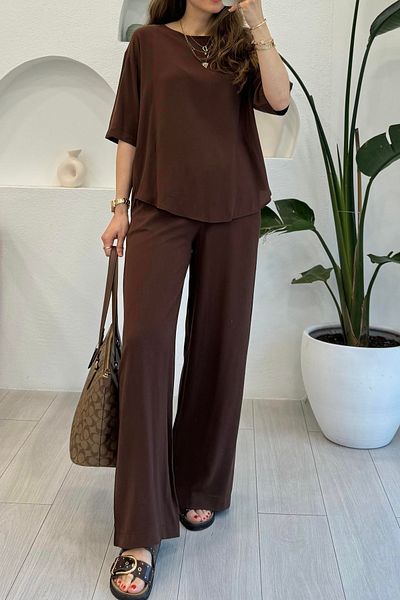 Suzi Short Sleeve Bluz Beli Lasticated Pant Suit 1431