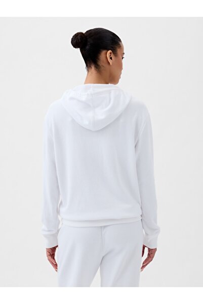 GAP Kadın Beyaz Logo Havlu Kumaş Sweatshirt