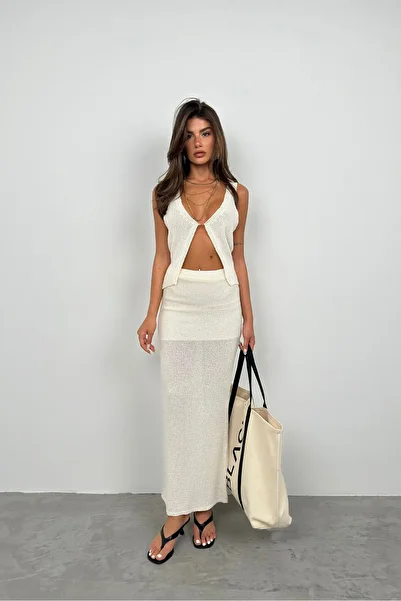 Black Fashion Fusta Ecru Lungime Maxi Texturata