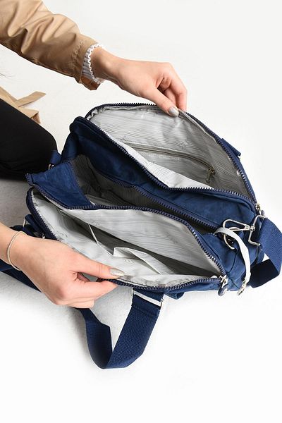 DUOMİNO Duomino Clinker Multi-Pocket Water Resistant Navy Blue Crinkle Shoulder Bag / Shoulder Bag
