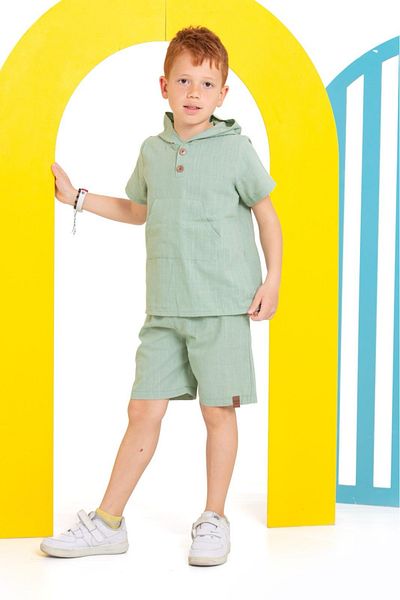 tunays shopping Boy's Hooded Shorts Linen Suit