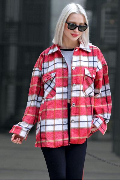 Madmext Mad Girls Red Plaid Jacket Mg042