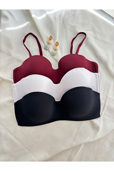İNKO İÇ GİYİM Sutien Lotus cu sârmă, fără umplutură, din 3 piese (burgundă-alb-negru)