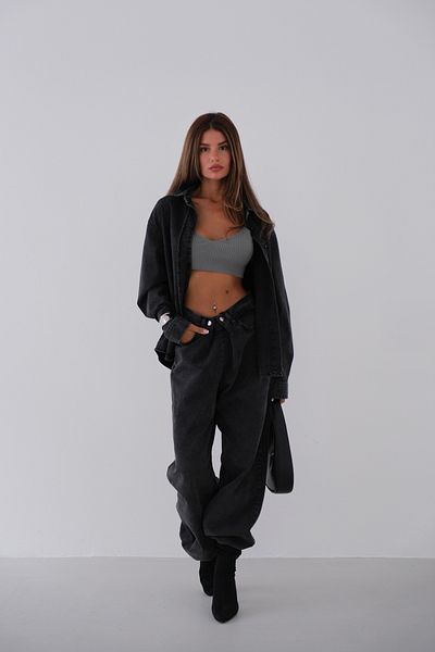 Black Fashion Cămașă gri oversize din denim