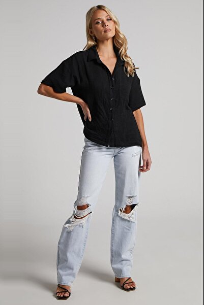 Madmext Fekete Muslin Fabric Basic női ing Mg1784