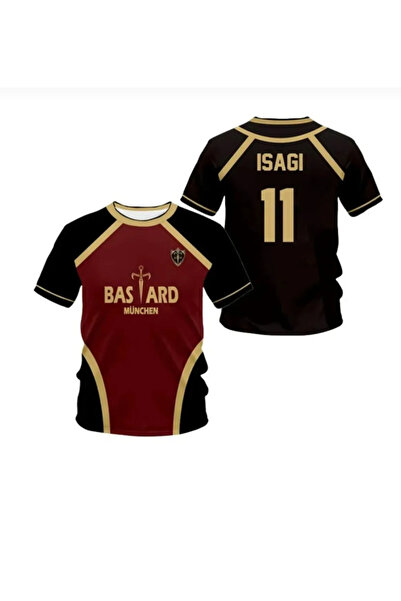 DENOKMODA Siyah Bordo Anime Blue Lock 11 Isagi Forma Unisex T-shirt