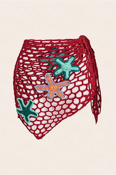 pistore Red Starfish Lace Pareo Hand Knitted Fabric Sand Color Pareo