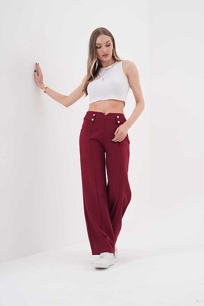 H&A İSTANBUL Women's High Waist Palazzo Button Detail Slim Fit Calip Trousers