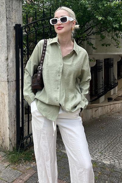 Madmext Cămașă supradimensionata cu mânecă lungă verde menta MG2003