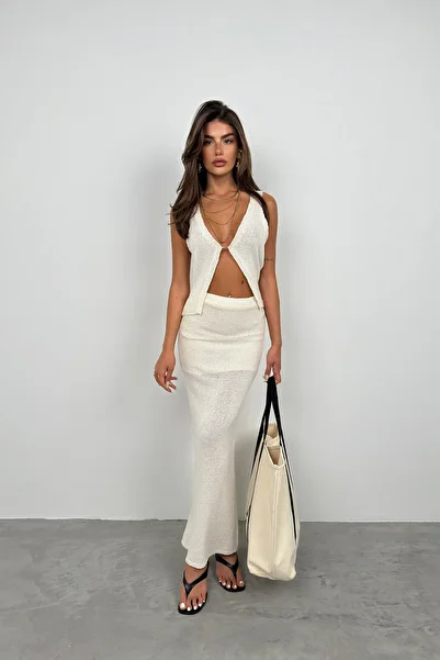 Black Fashion Fusta Ecru Lungime Maxi Texturata