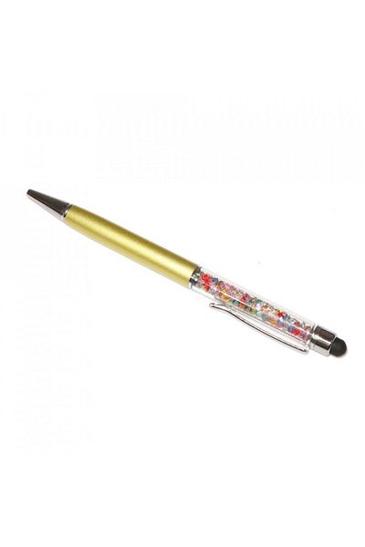 G Golden Case Stylus touch pen with ballpoint pen, decorated with mixed crystals, metallic, gold