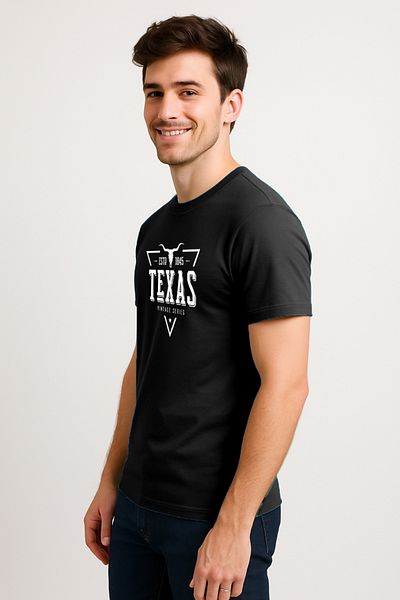 Let's Wear Ανδρικό μπλουζάκι Texas Printed από 100% οργανικό βαμβάκι Basic χτενισμένο βαμβακερό μπλουζάκι Navy Blue