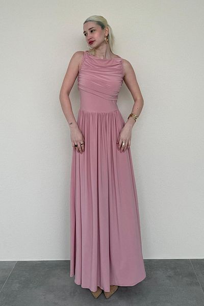 Madmext Ροζ Flowy μακρύ γυναικείο φόρεμα Mg2364