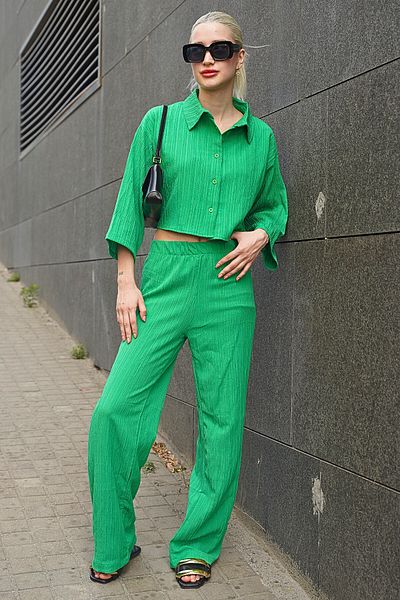 Madmext Costum dublu verde Burümcük Fabric MG1877
