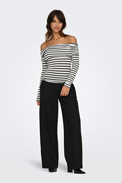 ONLY ONLGLAMOUR L/S OFF SHOULD Tricou negru pentru femei cu mânecă lungă