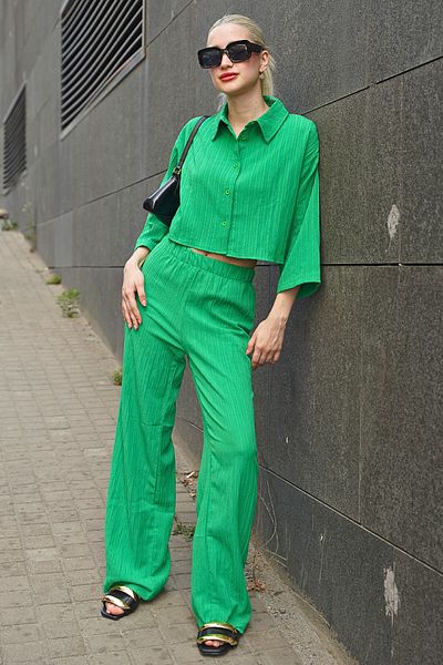 Madmext Costum dublu verde Burümcük Fabric MG1877