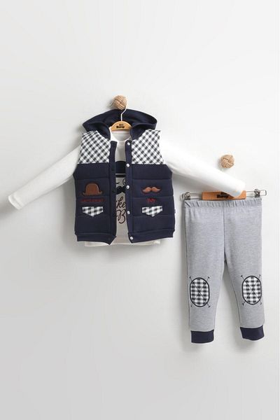 Mini Baray Boy's Mustache Inflatable Vest 3-Piece Cotton Suit (2-3-4 Years) - Colorful Option