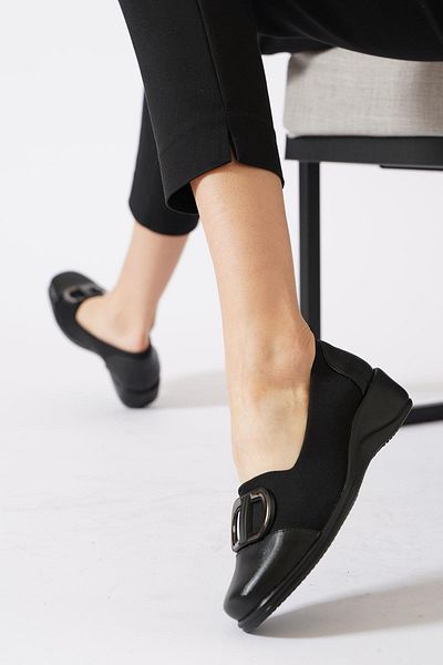 Moda Pie Sersul Buckle Low Wedge Heel Women's Shoes Black