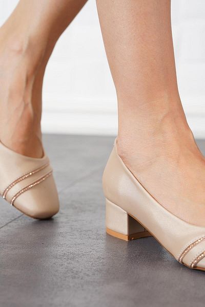 Moda Pie Pantofi cu toc pentru femei Revas Double Stone, piele satinată