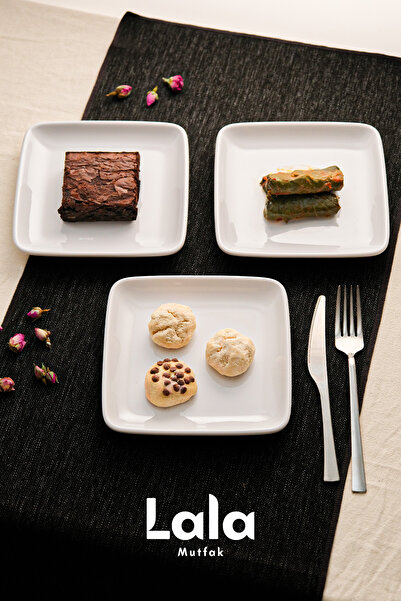 Lala Mutfak Gözde Square Serving Plate – Set of 3 (17 cm - Cake, Dessert, Coffee Side Presentation, Stylish and Durable)