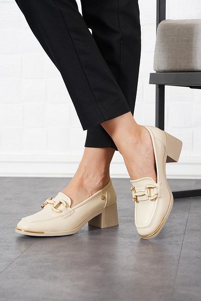 Moda Pie Pantofi clasici cu toc pentru femei Telna Buckle Belt de culoare bej