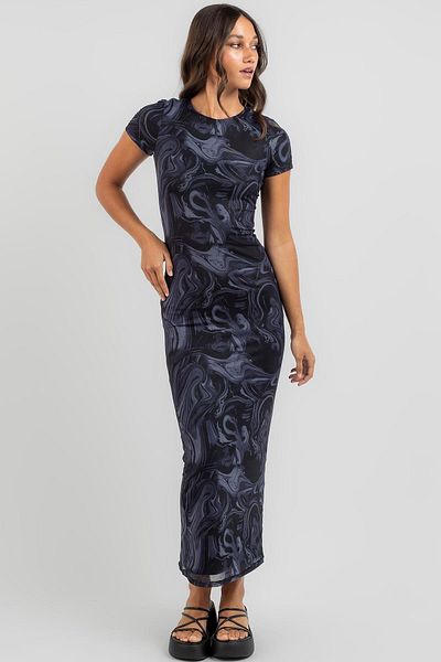 Madmext Μακρύ φόρεμα Navy Blue Tie-Dye Pattern Mg1849