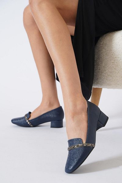 Moda Pie Denas Single Stripe Stone Women's Heeled Shoes Navy Blue Nova