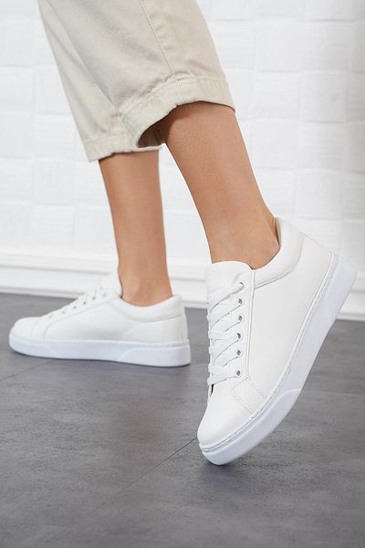 Moda Pie Pantofi sport pentru femei Etta Flat Tied, piele albă