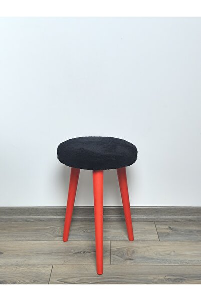 decosense Cozy Peluş Puf Dekoratif Ahşap 3 Kırmızı Ayaklı Tabure Şık Konforlu...