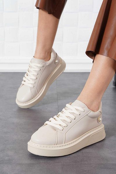 Moda Pie Musy Thick Talpa Spate Pearl Pantofi sport dama piele bej