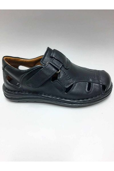 Luis Figo Lui̇s Fi̇go Genuine Leather Orthopedic Black Velvet Men's Sandals Number 38-39