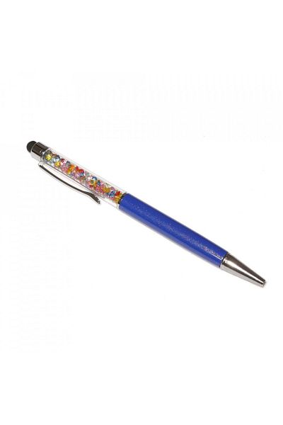 G Golden Case Stylus touch pen with ballpoint pen, decorated with mixed crystals, metallic, blue