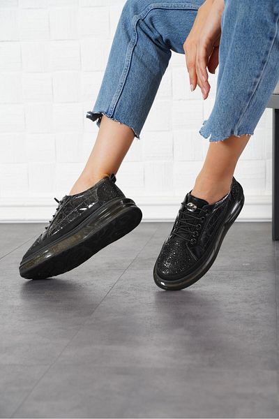 Moda Pie Eliajah Black Stone Quilted Women's Sports Shoes - Wrinkled