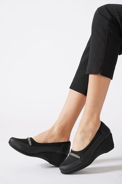Moda Pie Rakmes Stripe Stone Women's Wedge Heeled Shoes Black