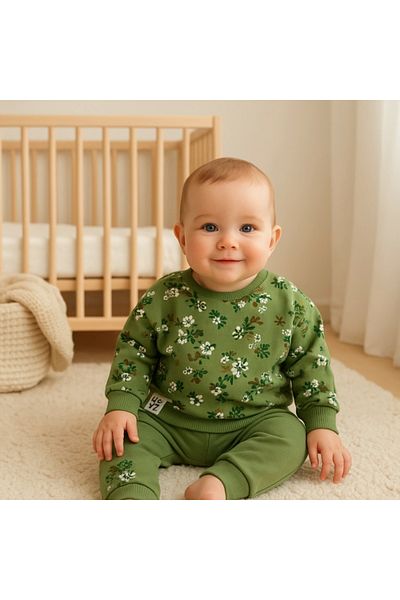 Miniworld Baby Girl Floral Patterned 2-Piece Set Soft and Stylish Daily Wear Set
