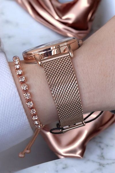 Daniel Klein Rose Gold Mesh Steel Bracelet Women's Wristwatch with Replacement White Leather Strap, with Rhinestone Bracelet Gift