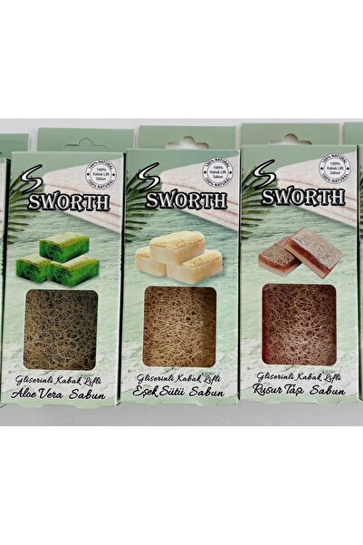 SWORTH PROFESSİONAL SOLİNGEN ŞEKİL 3 Adet Sabunlu Kabak Lifi Aloevera,ruşur T...