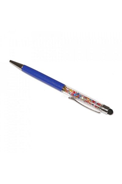 G Golden Case Stylus touch pen with ballpoint pen, decorated with mixed crystals, metallic, blue