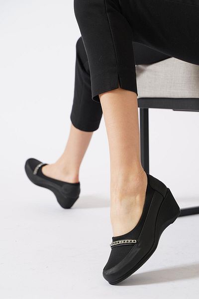 Moda Pie Rakmes Stripe Stone Women's Wedge Heeled Shoes Black