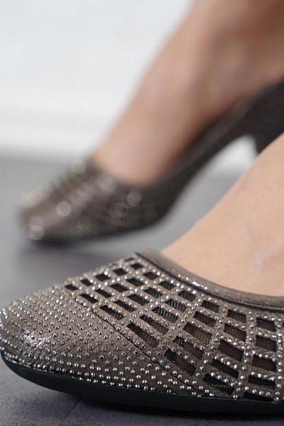 Moda Pie Pantofi cu toc pentru femei Platinum Yagues Network Mesh Stone