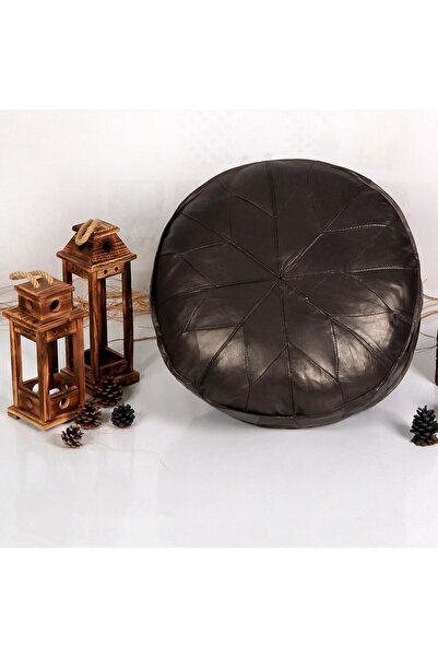 Ottoman Pouffe El Yapımı Derisi Bahçe Balkon Bungalov Puf Yer Minderi Gri Özel Seri 60x30cm(DOLGULU)
