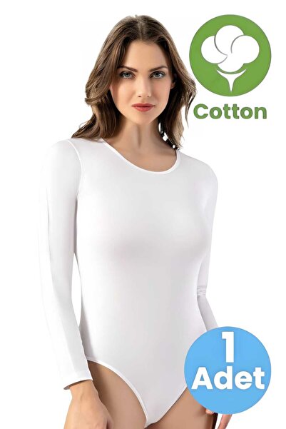 Tezzgelsin Жіночий бавовняний боді з велосипедним коміром, довгими рукавами т...