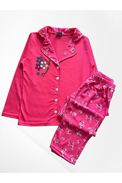Pijamakids Devojčin 100% pamuk roze boje Cvetni dezen dužine sa dugmićima Koš...