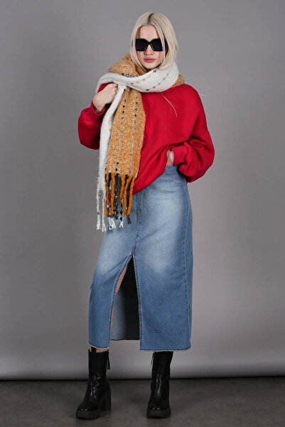 Madmext Γυναικεία τζιν φούστα Ice Blue Midi με σκίσιμο - Mg1558