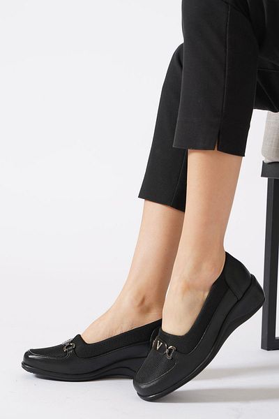 Moda Pie Genme Anorak V Buckle Wedge Heel Women's Shoes Black