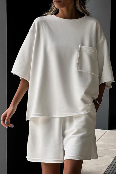 Madmext White Short Sleeve Shorts Set MG1981