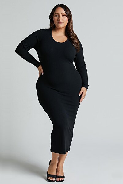 Madmext Siyah Basic Bisiklet Yaka Uzun Kollu Elbise MG1985